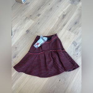 Chanel Tweed Skirt 15P Size 34 Red Maroon Blue Black Stripe